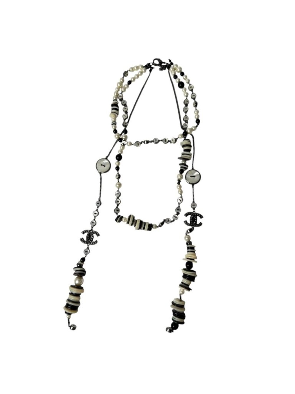 Chanel 03P Long Necklace CC Logo Faux Pearl